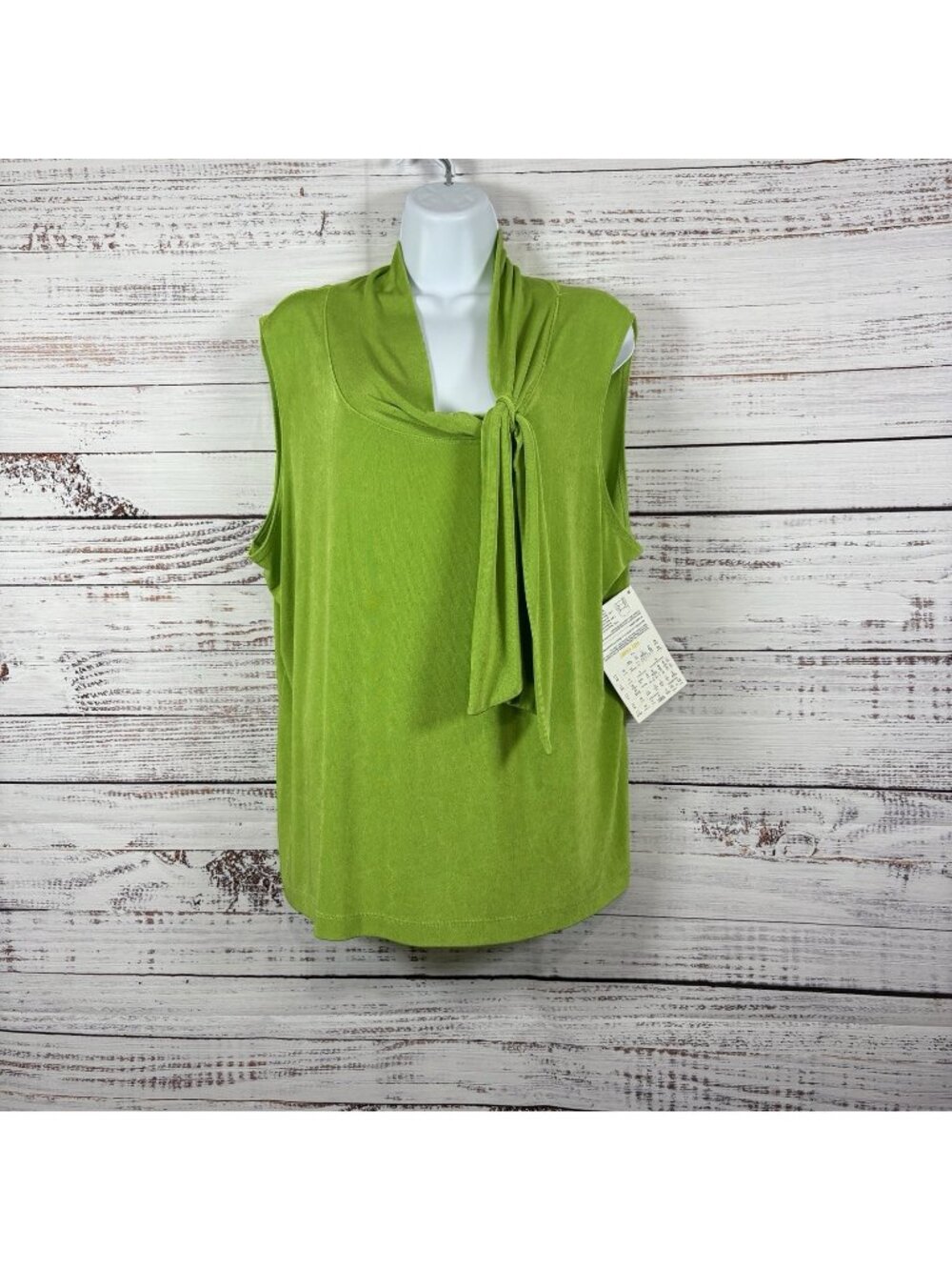 Citiknits Lime Green Acetate Tie Neck Liquid Knit Sleeveless Blouse